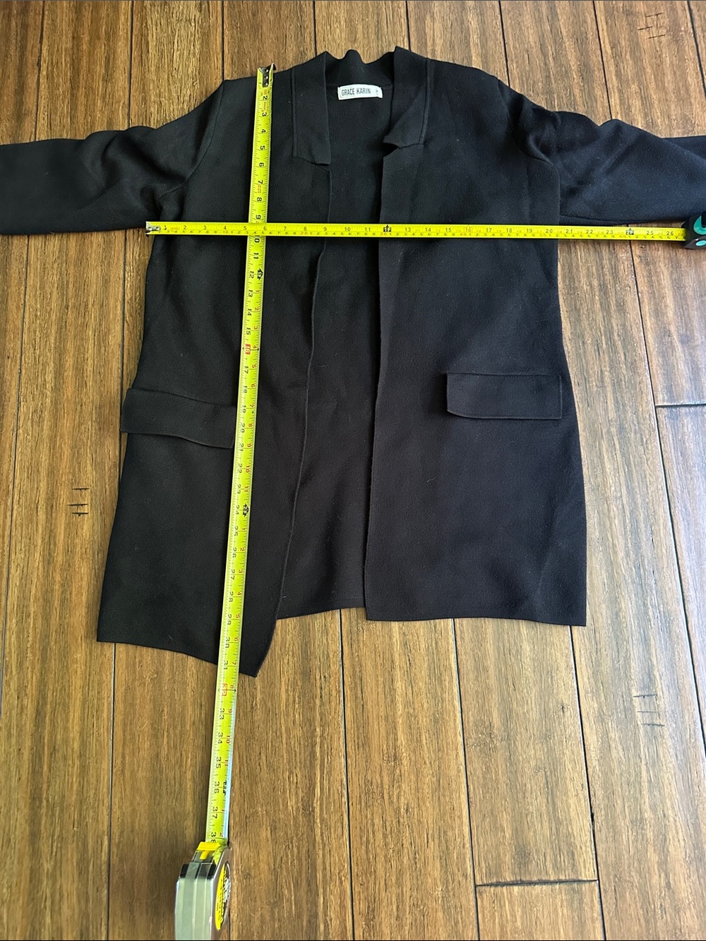 Blank NYC Black Open-Front Long Blazer with Flap Pockets